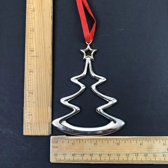 Nambe Brass Silver Plated Christmas Tree Ornament Gold Plated Star Top Modernist - Picture 4 of 6